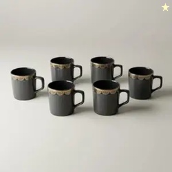 Femora Glitter Dot Pattern with Golden Arch, Ceramic Tea Cups, Coffee Mugs (180 ml, Golden) - 6 Pcs Set (NOT Microwave Safe)