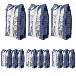 Homestrap Set of 12 Printed Shoe Bags for Travel | Transparent Top with Zipper | Dustproof, Multi-Functional Shoe Storage Bags | Ideal Travel Organizer Pouches for Luggage | Navy Blue