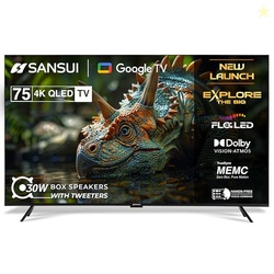 SANSUI 190 cm (75inch) 4K HDR Smart Google |HDR10+, HSR 120 Hz with Dolby Vision, Dolby Atmos & 30W Box Speaker QLED TV JSW75UG23QF (Midnight Black)