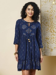 Globus Women Fit and Flare Blue Mini/Short Dress