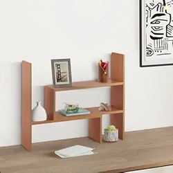 Amazon Brand - Solimo Adjustable Wood Desktop Storage Organizer Display Shelf Rack | Spice Rack | Counter Top Bookcase Book Shelf | Home Dcor Display & Storage Rack | Cabinet Unit |Brown