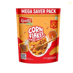 Kwality Corn Flakes with Almond & Honey 1kg | Made with Golden Corns | 99% Fat-Free | High in Protein, Zero Cholesterol | Healthy Breakfast Cereal