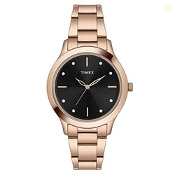 TIMEX Analog Watch for Women with Black Round Dial & Rose Gold Stainless Steel Bracelet Band Water Resistant Women's Wrist Watches - TWEL98SMU06
