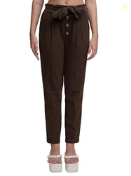 Tokyo Talkies Women Brown Tapered Fit High-Rise Pleated Peg Trousers | Women Trousers