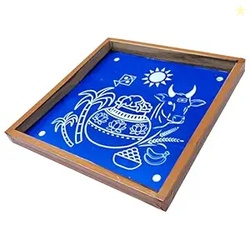 Anciently Pongal Kolam Rangoli Stencil | Makar Sankranti Kolam Rangoli Stencil, Rangoli Sacha Wooden, 1 Piece (10x10 Inches)