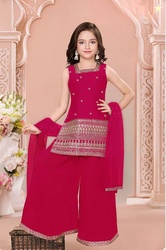 Shree Maruti Enterprise Girls Festive & Party, Wedding Kurta and Palazzo Set(Pink Pack of 1)