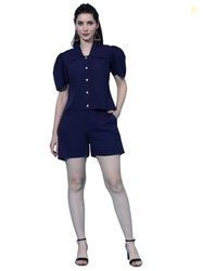 Women 3-Piece Coord Set | Shrirt and Short Dress | Navy Blue