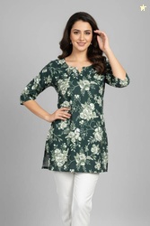 Rangmohini Women Block Print Crepe Ethnic Dress(Green)