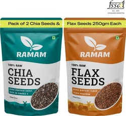 Ramam Chia & Flax Seeds Combo | High Dietary Fiber & Protein |Omega 3| Black Chia Seeds, Brown Flax Seeds(2 x 250 g)