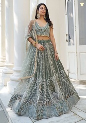 Reelove Factory Embroidered Semi Stitched Lehenga Choli(Light Green)