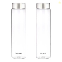 Amazon Brand - Solimo Borosilicate Glass Fridge Bottle with Leak Proof Sporty Stainless Steel Cap | 1000 ml | Pack of 2