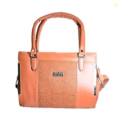 Stylish Ladies Handbag with Embossed Floral Pattern, Tangerine Colour, Double Handle