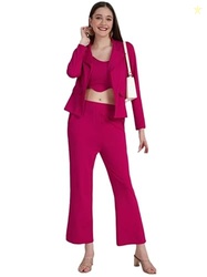 SIRIL Women's Co-ord Set Pink Lycra 3 Piece Blazer Co-Ord Set, Coord Sets, Office Wear Co-ord Set (485TK10671AA-XL_Pink)