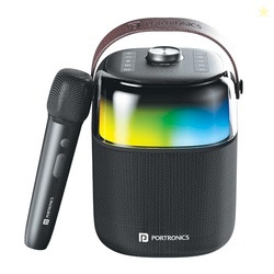 Portronics Dash 4 50W Wireless Bluetooth Party Speaker with Karaoke Mic, Upto 6 Hours Playtime, HD Sound, Bass Boost Technology, EQ Modes, 360 RGB Lights, BT 5.3v, AUX in, Type C Charging(Black)