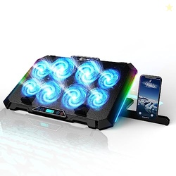 KLIM V8 Gaming Laptop Cooling Pad with 8 Fans + New Version + Gaming Laptop Cooler + Stable RGB Laptop Stand with Fan + Compatible up to 17" + 2 USB Ports + Phone Holder + 5 Year Warranty