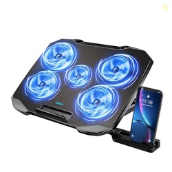 AIMIUZI Laptop Cooling Pad, 5 Quiet Fans, 4 Angle Adjustable, Black, Air Cooling, Compatible with 12-15.6 Inch Laptops, Tablets, Routers, Game Consoles