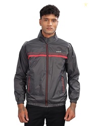 Dollar Men's Polyester Solid Hooded Windcheater Jacket With Side Pockets and Hood, Charcoal - Large