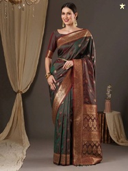 Sareemall Woven Banarasi Silk Blend Saree(Brown)