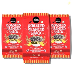 Urban Platter Roasted Seaweed Snack - Kimchi, 5g (Pack of 3, Ready to eat snack | Crispy Umami Nori Chips | Spicy Kimchi Flavour)