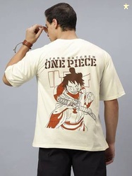 Crazybee Men Graphic Print Round Neck Pure Cotton Beige T-Shirt