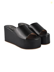 Shoetopia girls Little Black Wedge Sandal - 2 UK (Girls-Little-Black)
