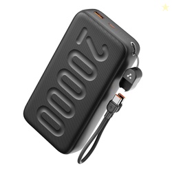 Ambrane 20000mAh Powerbank with in-Build Type C Cable, 22.5W Fast Charging, USB & Type C Output, Power Delivery, Quick Charge for iPhone, Android Mobile & Tablets, Earbuds, (Stylo N20, Black)