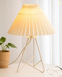 Homesake Retro Down to The Wire Metal Table Lamp with Fabric Shade, Bedside Lamp Gift Housewarming Home Living Room, Pleated Shade (Off-White)