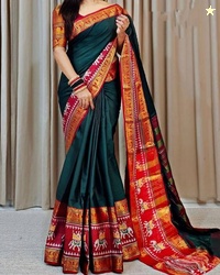 SuperLaxmi Woven, Temple Border Kanjivaram Silk Blend, Pure Silk Saree(Green)