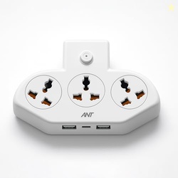 Ant Stinger 321 Multi Socket Power Strip | Extension Board| Surge Protector |3 AC Sockets + 2 USB (2.1A) + 1 Fast Type-C | 2500W / 10A |One Key Switch|Overload & Child Safety Protection  White