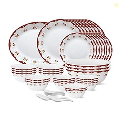 Larah by Borosil - Tiara Series, Royal Brown, 44 Pcs, Opalware Dinner Set, White