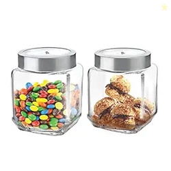 CELLO Qube Fresh Glass Storage Jar with See Through Lid Set of 2, (580 ml x 2), Transparent | Food Frade, Stackable, Easy Storage Jar | Air Tight Kitchen Glass Jar For Cookies Snacks Pulses Dry Fruits