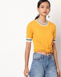 TEAMSPIRIT Round-Neck Top with Contrast Hem