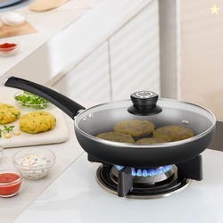 Borosil 1.5 L (22 cm) Hard Anodized Fry Pan with Glass Lid | Aluminium Grade 3003 | Glossy Exterior & Matt Interior | Even Heat Distribution | Easy to Clean | 5 Years Warranty