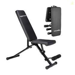 Amazon Basics 15-Level Adjustable & Foldable Gym Bench | Incline, Decline & Flat Bench with Leg Support, High Density Cushioning | for Home & Gym | 350kg Load Capacity | Alloy Steel Frame | Black