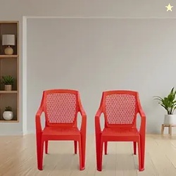 MAHARAJA Chair| Matt Pattern Plastic Chair for Home, Kitchen, Living Room, Office | Bearing Capacity up to 200Kg Plastic Outdoor Chair. (Red, Pack of 2)