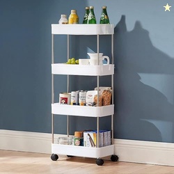SMARTTEX Multipurpose Storage Organizer Slim Rack Shelf with Wheels for Living Room, Office, Bedroom, Bathroom, Kids Room, Kitchen Trolley (4 Layer)