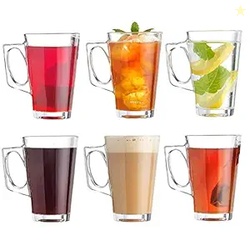 AYUTAS Premium Glass Coffee Mug, Tea Cups Transparent, Glass Cups Set for Tea, Coffee, Green Tea, Herbal Tea, Lemon Tea, Milk Cup, Hot/Cold Drinks Cups - Set of 6 Piece, 150 ML