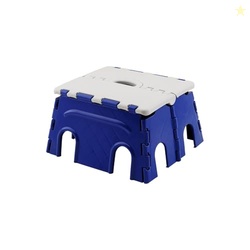 MARKWELL 7 Inches Plastic Super Strong Adjustable Portable Folding Step Stool for Adults and Kids, Kitchen Stepping Stools - Made in India (Blue - White)