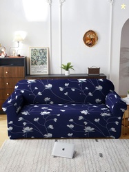 Cortina Navy Blue Floral Polyester Stretch Fit Straight 2 Seater Sofa Cover-73x91In
