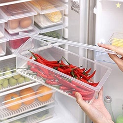 SATVIKAYA Food Storage Container, Fridge Organizer Case With Removable Drain Plate Stackable Freezer Storage Containers Keep Fresh For Storing Fish, Meat, Vegetables (1500ML) (Pack of 2)