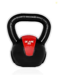 De Jure Fitness PVC Kettlebell 3kg for Men & Women Strength & Cardio Training, Soft Grip, Crushed Concrete Filled, Full Body Workout Equipment for Home & Gym (Red Black)