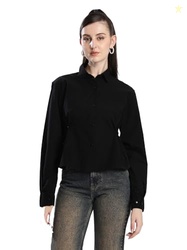 BENE KLEED Women's Classic Black Button-Down Shirt, Long Sleeve, Casual Collared Blouse (in, Alpha, XL, Black)