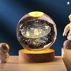 Desidiya Universe Crystal Ball Night Light,2.4 Inch Glass Ball Night LED Lamp with Woodern Base,Decorations Gifts for Men,Women,Kids,Boys,Girls,Teens