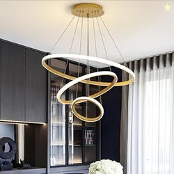 Desidiya Modern Double 3-Ring LED Pendant Light Lamp - Warm White Hanging Ceiling Pendant Light, Elegant Finish for Home & Living Spaces & Living Room Ceiling Light