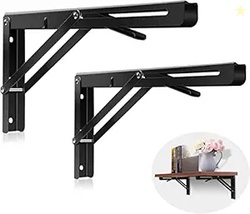 L Angle Bracket 40cm Heavy Duty Foldable Wall Mounted Shelf Bracket Set with Release Arm Mechanism  Black Metal Support Brackets for Wooden Board (8 Inch)