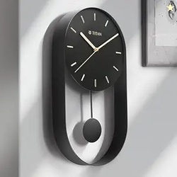 Titan Premium Black Metal Pendulum Wall Clock  Silent Non-Ticking Sweep Movement, Modern Minimalist Open Dial, Gold Hands & Indices, Decorative Wall Dcor, 45cm x 24.5cm -W0086MP01