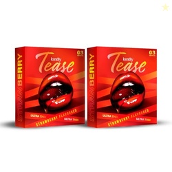 Kindly Tease Ultra Thin Strawberry Flavour Condoms for Men, Pack of 6 - Extra Sensitive,0.05 MM Thin For Skin Like Feel, Paraben Free, Safe & Comfortable Protection