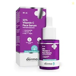 The Derma Co 10% Vitamin C Face Serum with 5% Niacinamide, Powered by Deep Penetration Formula | Fades Dark Spots | Reduces Pigmentation | Boosts Collagen | Brightens Skin | All Skin Types | 30 ml