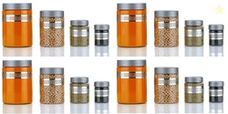 Black Olive Kitchen Storage Jar - 1200ml, 650ml, 350ml & 250ml Transparent Plastic Containers with Lid & Spoon, Star Line Food Storage Dabba Boxes for Pulses, Snacks, Spices (Silver, 16pc)