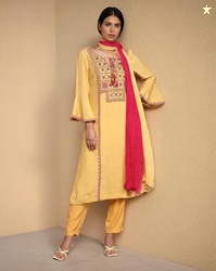 AARKE BY RITU KUMAR Embroidered Straight Kurta Set with Dupatta